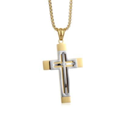 China 316L Stainless Steel Double Hollow Religious Cross Pendant Necklace Religious Jewelry for sale