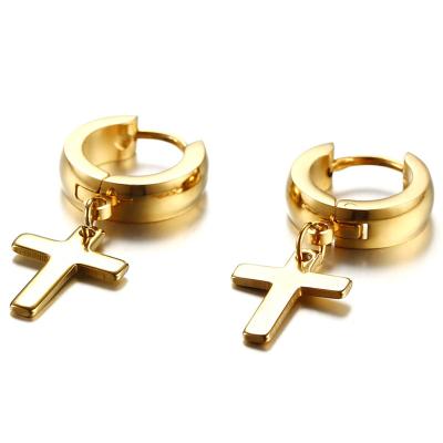 China New Cheap High Quality Stainless Steel 18k Gold Plated Mens Womens Stud Earrings Cross Drop Earrings for sale