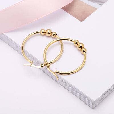 China Simple Beaded 3 Hoop Earrings CLASSIC Cheap Women Gold Stainless Steel Hoop Earrings Women Jewelry for sale