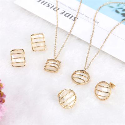 China 2021 new arrivals shell jewelry stainless steel gold plated round necklace stud earring jewelry sets casual/sporty for sale