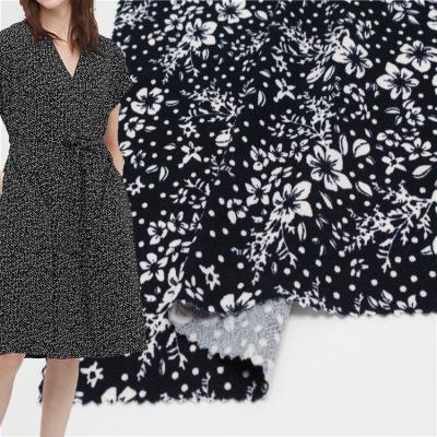 China Stretch Keqiao Factory Custom Design Flower Spandex Knitted Moss Crepe Fabric For Dress Printed NAVY Stretch Polyester 100% Polyester for sale