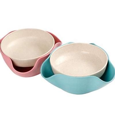 China Viable Wheat Straw Snack Serving Bowls, Snack Disc, Double Dish Pistachio Bowl with Shell Storage for sale