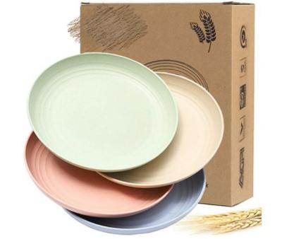 China Sustainable Hot Selling Wheat Straw 4 Pcs Biodegradable Dishes Set For Picnic Wheat Straw Plastic Food Plate for sale