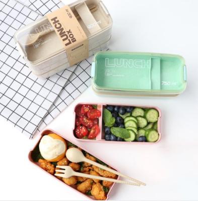 China Three Layers 900ml Lunch Boxes Wheat Straw Lunch Bento Box For Sustainable Eco-Friendly Biodegradable Kids for sale