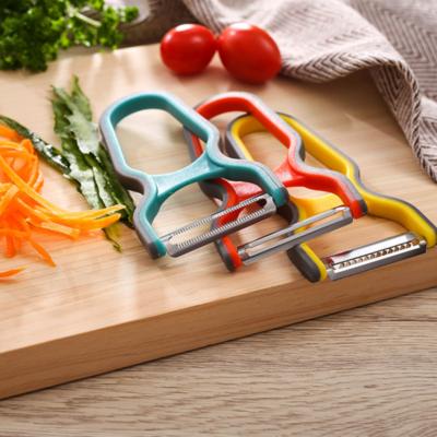 China Viable Y Shape Handheld Manual Vegetable Fruit Peeler Potato Cucumber Peeler and Cutter 3 in 1 Set with Plastic Handle for sale