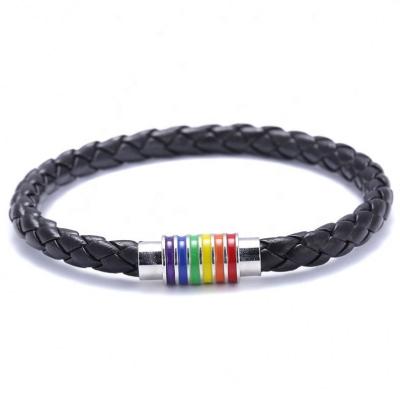 China CLASSIC Handmade Friendship Lesbian Pride Bracelet Gay Braided Leather Magnetic Bracelet Gift for sale