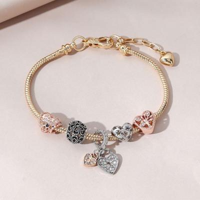 China Hot Selling Bracelet Lead Free Nickel Free Crystal Heart Pendant Charms Bracelet Real Gold Plated Rose Gold CZ for sale