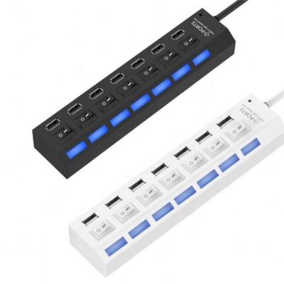 China High Quality Portable Multi Port High Speed ​​Left On/Off Switch 7 Port Hub Adapter USB Hub USB Splitter Portable USB Splitter for sale