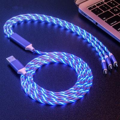 China 3in1 USB Cable Mobile Phone Micro USB Type C Multifunctional Glowing LED Light Charger 3 in 1 USB Charging Cable For iPhone 12 11pro Max for sale