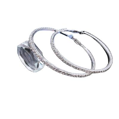 China 2021 Fashion Best Selling Glitter Silver Bling Diamond Large Hoop Earrings 80mm Crystal Big Round Circle Hoop Earrings for sale