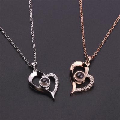 China Pendant Necklace Jewelry 100 Languages ​​I Love You Nickel Free Zinc Alloy Projection Jewelry For Lover for sale