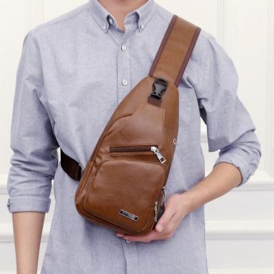 China PU Mens Shoulder Bags USB Charging Cross - Body Chest Bag Anti Theft PU Leather Travel Short Messengers Bag for sale