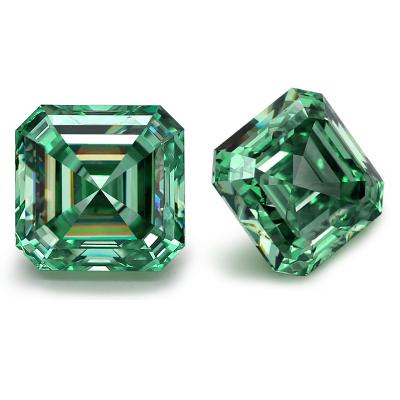 China Color Play or Fire Synthetic Lab Created Diamond Green Asscher Cut Price Per Carat Loose Moissanite for sale