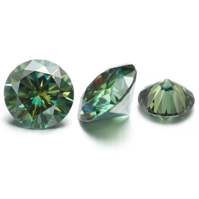 China Color Play or Fire Hot Sale Natural Color Lab Created Moissanites Diamond 1carat Dark Green Round Cut Loose Moissanite Stone for sale