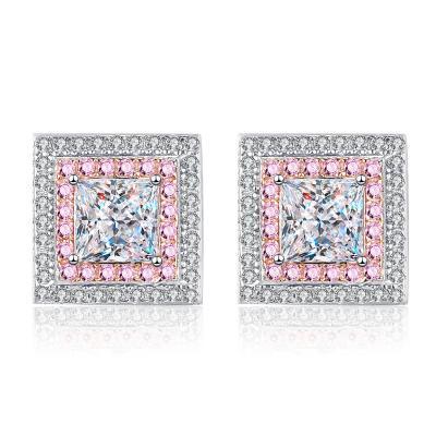 China Nickel-Free Lead-Free Luxury Style 925 sterling silver Square Shape moissnaite diamond stud Earrings With GRA Certification for sale