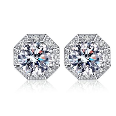 China Nickel-Free Lead-Free Luxury Women 925 Sterling Silver Round Cut 2 Carat Moissanite Diamond Wedding Stud Earrings For Women for sale