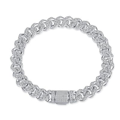 China Nickel-Free Lead-Free Hot Sale 925 Sterling Silver Iced Out VVS Moissanite Cuban Chain Bracelet For Men Women for sale