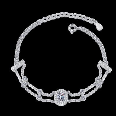 China Nickel-Free Lead-Free New Style 925 Sterling Silver Double layer 1Carat Oval Cut Moissanite Diamond Women Bracelet for sale