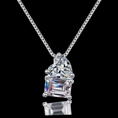 China Nickel-Free Lead-Free High Quality 1 Carat Baguettes Vvs1 Moissanite 925 Sterling Silver Pendant Necklace  For Women for sale