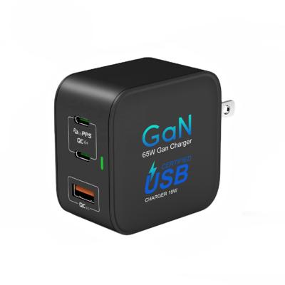 China Type-c Plug 65w Mini Fast GaN Charger Dual Ports USB C and One EU LAPTOP Kabbol Palladium Charger USB A for sale