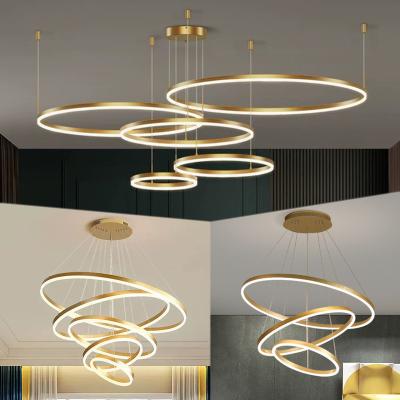 China Modern Contemporary Hanging Ceiling Globe Ring Luxury Acrylic Nordic Round Lamp Lampen Chandelier Led Circle Pendant Light for sale