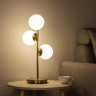 China Modern Nordic Home Office Table Lamp Study RoomTable Lights Gold White Round Glass Light for sale