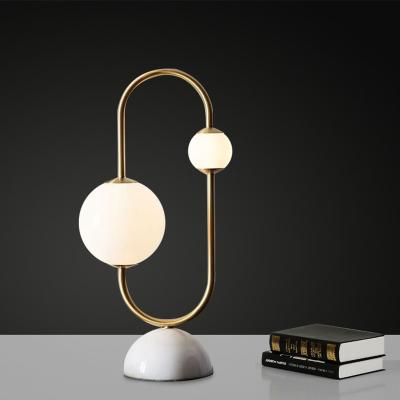 China Modern Nordic Home Lights Table Lamp Gold White Round Study Room Table Light Office Glass Light for sale