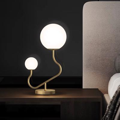 China Modern Nordic Design Home Lights Table Lamp Gold White Round Study Room Table Light Office Glass Light for sale