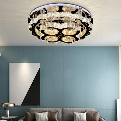 China Modern Round Crystal Ceiling Light Dimmable 3 Color 2 Rings Outdoor Crystal Ceiling Light For Bed Mounted Piece for sale