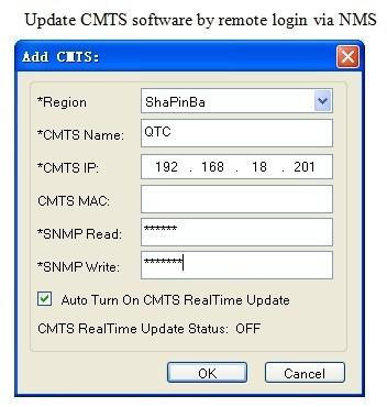 China Traditional CMTS Supervisory Control Subsystem ,  Update CMTS software by remote login via NMS for sale