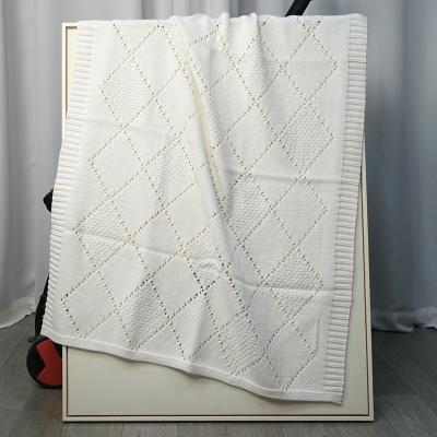 China White Recycled Cotton Soft Anti-pilling Knitted Baby Newborn Wrap Infant Receiving Blanket for sale