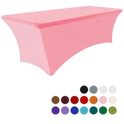 China 10% Spandex 5ft Spandex Tablecloths Wedding Table Covers Rectangular Fitted Stretchable Pink Event Tablecloth for sale