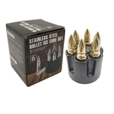 China Durable stainless steel set of 6 whiskey bullets in revolver base for men, dad, husband, friend, whiskey stones bullets with base for sale