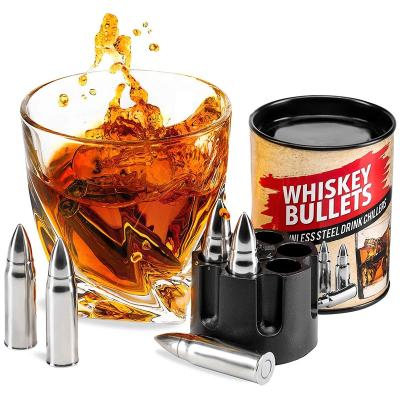 China Custom Viable and Stainless Steel Ice Cube Bullet Gift Box Bullet Shaped Wine Fridge Whiskey Stones for sale