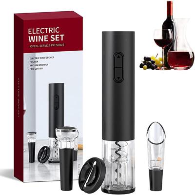 China Cheap Wedding Gift Battery Operated Corkscrew Electric Wine Opener Gift Set With Foil Cutter Pourer Bottle Stopper, Electric Corkscrew for sale