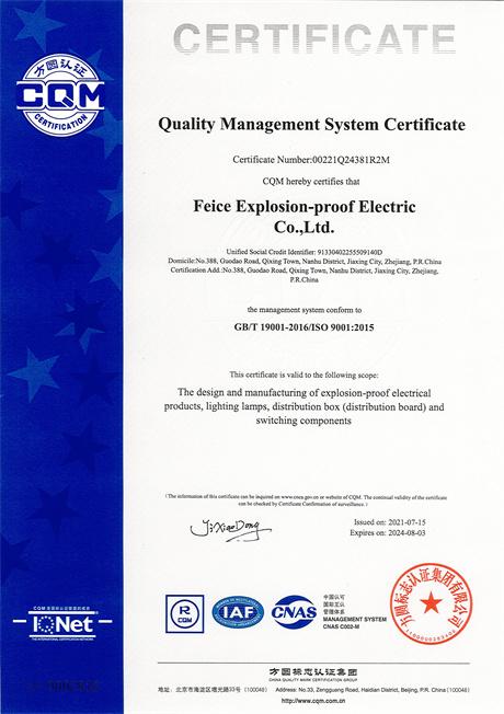 ISO9001 - Feice Explosion Proof Electric Co., Ltd.