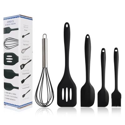 China Sustainable 5PCS Silicone Cookware Set Nonstick Spatula Shovel Wooden Handle Cooking Tool Kit with Storage Box Kitchen Tools for sale