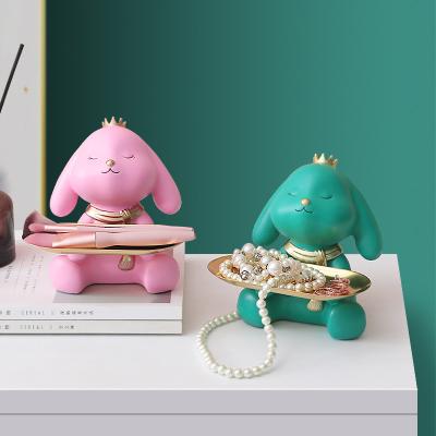 China Worlwide Decoration Creative Home Purely Handmade Painting Resin Opens Bear Rabbit Violent Storage Tray Ornaments for sale