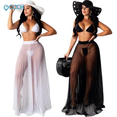 China Swimwear plus size summer solid color bikini 3pcs swimwear cover up swimwear 2022 and women beach wear for sale