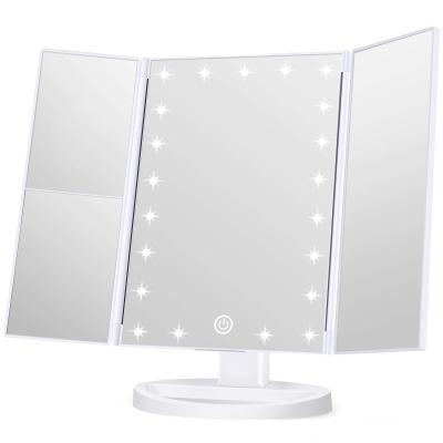 China Contemporary Lighted Dual LED Makeup Mirror Touch Control Triple Mirror Power Supply Portable Makeup Mirror for sale