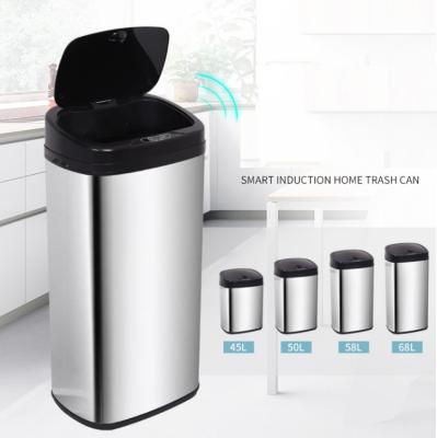 China Stainless Steel Sustainable Auto Motion Sensor Oval Touchless Trash Can With Black Top for sale