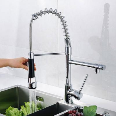 China Pull Out Spray Kitchen Sink Faucet Brass 2 Way Sprayer Water Faucet Single Lever Pull Out Kitchen Faucets for sale