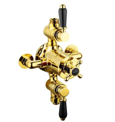 China With Triple Thermostatic Slide Bar Shower Valve Gold And Black Shower Faucet Attachment For Bathroom Shower for sale