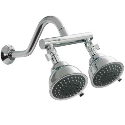 China With Diverter 2 Shower Sprayers High Pressure 5 Function Chrome Double Shower Head With Shut-Off Valve for sale