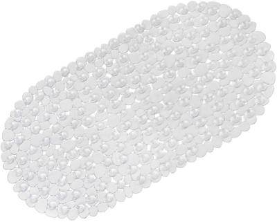 China Sustainable Suction Cups Drain 27 x Pebble Holes Oval Bath Mat Clear Non-Slip Safe Shower Bath Mat 14 Inch for sale