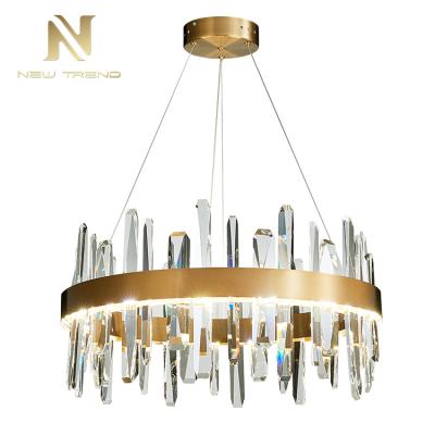 China Modern Contemporary Style Residential Decoration Hanging Light Stainless Steel Frame Crystal Led Chandelier for sale