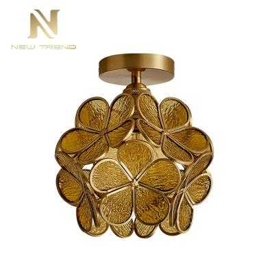 China Modern Style Modern Vintage Decorative Light Copper Glass Flower Led Ceiling Lamp for sale