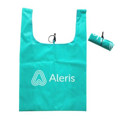 China Custom Logo Folding Printed Reusable Promotional Eco Polyester Reusable Foldable Shopping Gift Bag With Elastic Closure for sale