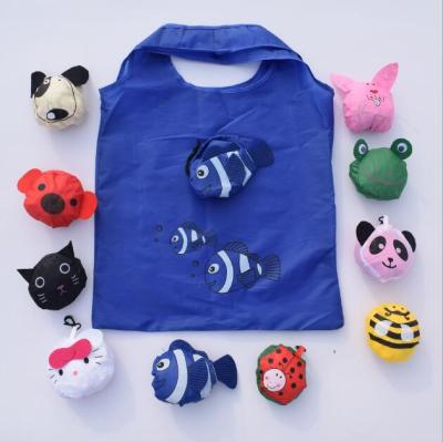 China 190t 210d reusable eco-friendly animal polyester collapsible recycled foldable shopping bag for promotion for sale