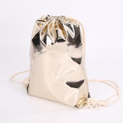 China Rope Handle Gold Silver Metallic Gym Drawstring Bag for sale